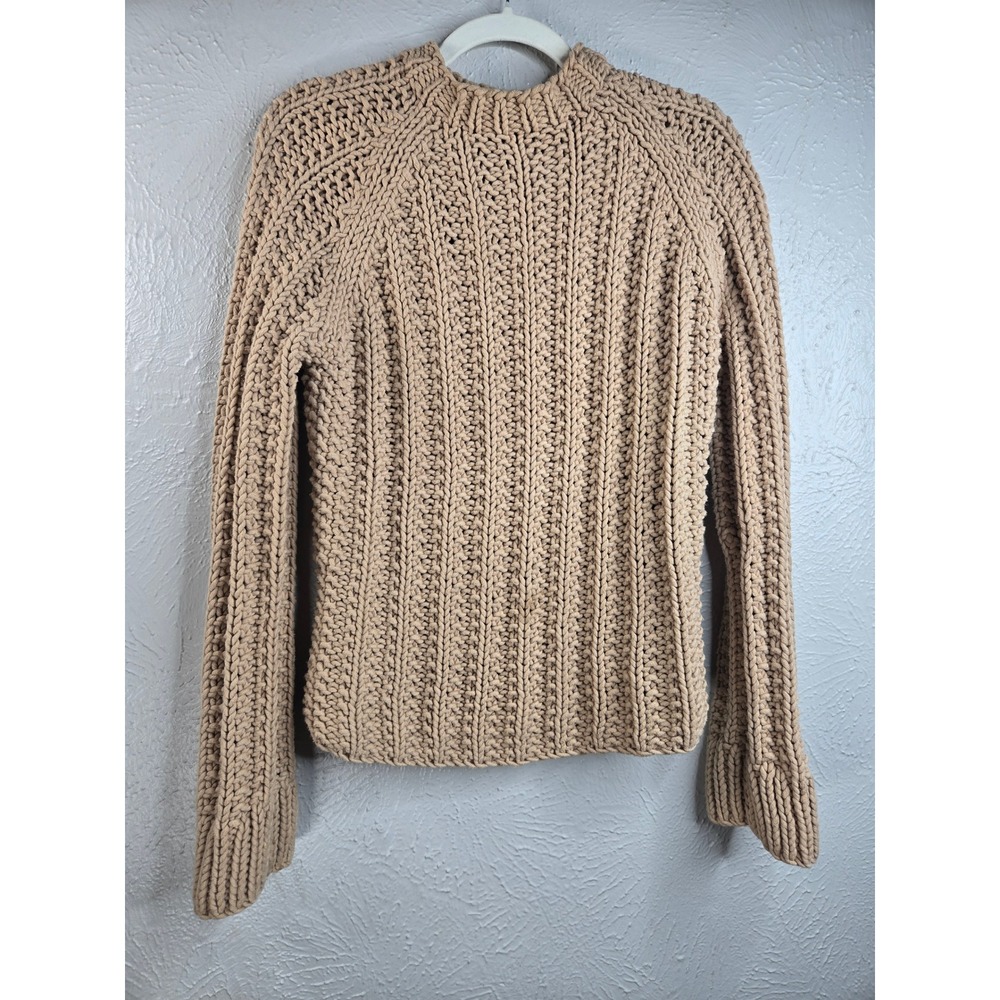 VTG J.Crew Knit By Hand Chunky Cable Knit Sweater M Tan Ribbed Preppy Minimalist